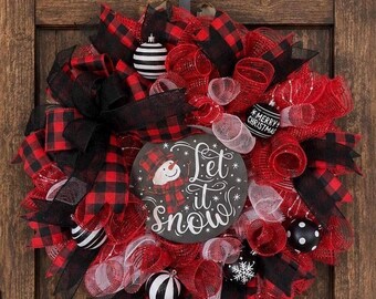 Plaid snowman Christmas front door wreath