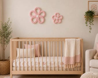 Pink, white and peach yarn wallflowers - Comes in sets of two - Baby girl nursery - Home decor