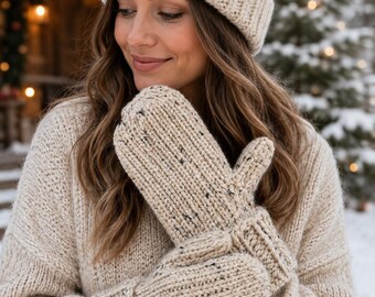 Hand Knit adult Wool Blend Mittens – Multicolor Winter Gloves for adults, Hand Warmers