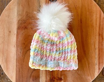 Hand knitted baby beanie multicolored