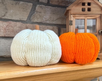 Knitted Pumpkin with Cinnamon Stick Stem, Farmhouse Fall Decor,  Autumn mantle decor, Halloween home decor
