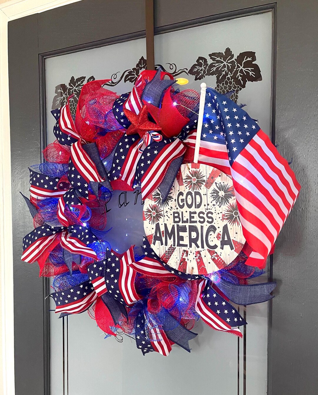 Red White Blue Wreath/ 4th of July Wreath / Light up Wreath/ Summer ...