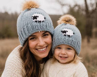 Hand Knitted Sheep Beanie, Wool Acrylic Blend, Farm Homestead Winter Hat