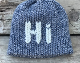 Hand-Crafted Newborn "Hi" Beanie: Baby Photo Prop