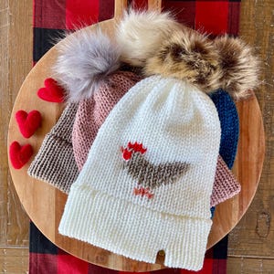 Knitted Chicken Beanie: Farm Animal Hat, Adult/Child Size