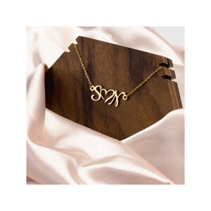 Double Initial Necklace with Heart, Initial Necklace, Letter Necklace, Custom Necklace, Wife Gifts, Gifts For Mom, Minimalist,Christmas Gift