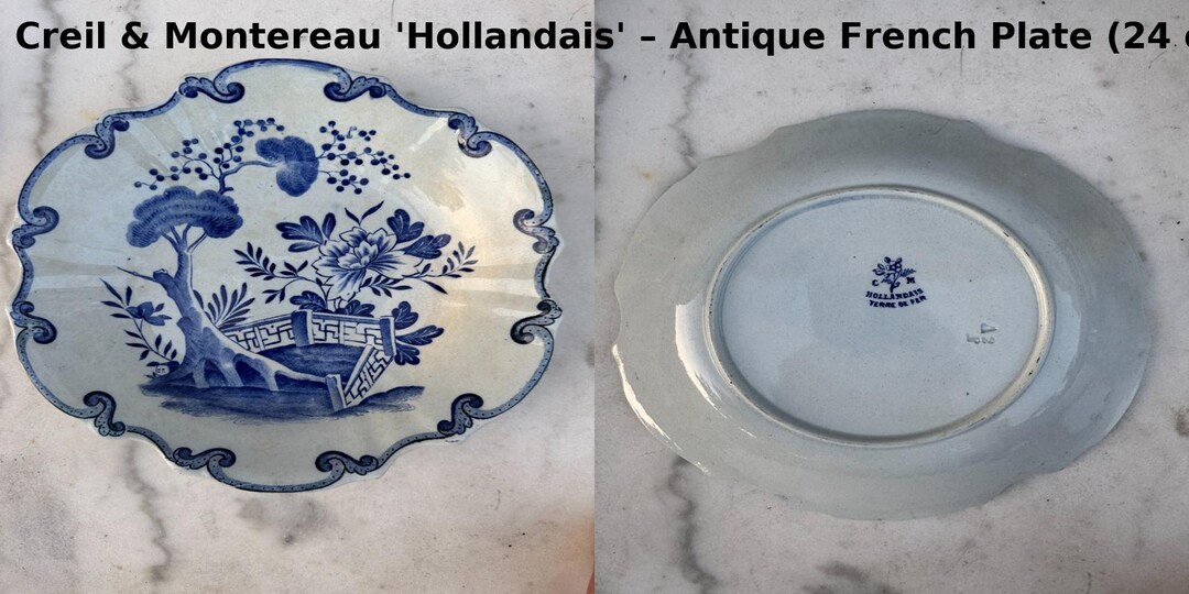 Creil et Montereau プレート ANGLAIS Antique Creil & Montereau Plate: French Blue White Transferware