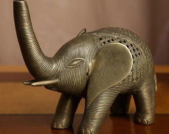 手作り真鍮のドクラ象、手作りのヴィンテージアートドクラ、象の彫刻