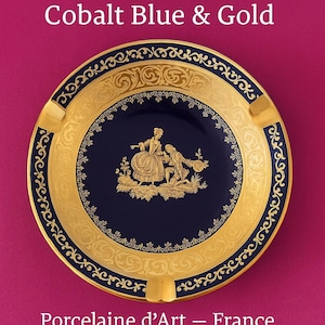 Limoges Ashtray – Cobalt Blue & Gold – Porcelaine d&#39;Art – France – 15 cm