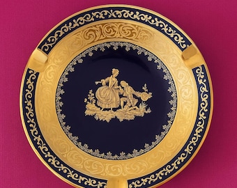 Limoges Ashtray – Cobalt Blue & Gold – Porcelaine d&#39;Art – France – 15 cm