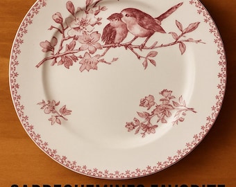 Antique Sarreguemines Dinner Plate – “Favori” Pattern – Birds on Flowering Branches – 23 cm