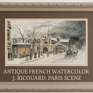 Framed Paris Street Scene Watercolor Painting: Antique French Art, c.1920s
