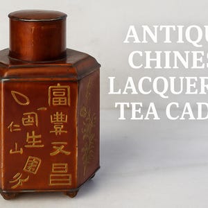 Antique Chinese Lacquered Tea Caddy: Gilded Floral Metal Box (15x12 cm) Late Qing/Early Republic