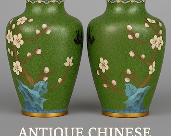 20世紀中国製ワイヤー入り七宝焼き花瓶、高さ7インチ、緑 - Etsy 日本