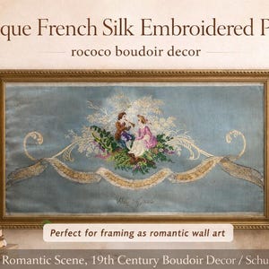 Antique French Silk Panel – Rococo Couple Scene, 19th Century Embroidery