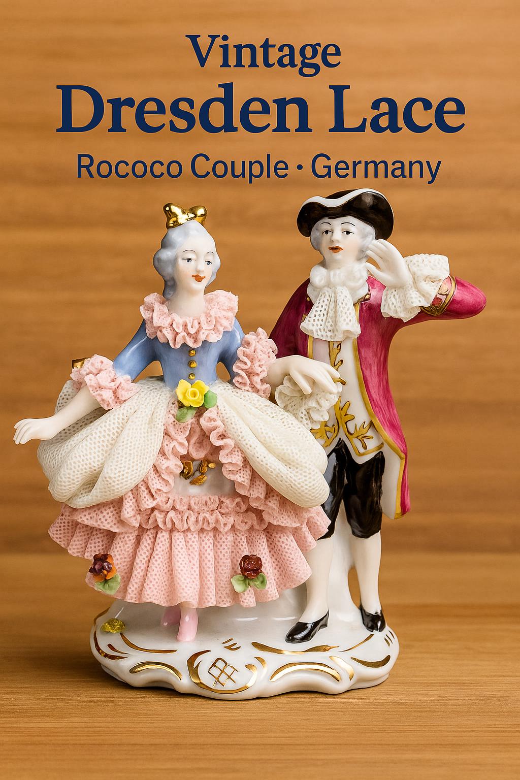 Dresden Lace Figurine – Rococo Couple – Porcelain Germany – Hand