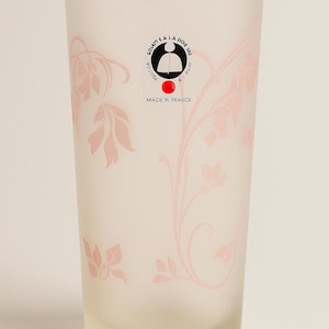 French Hand-Blown Frosted Glass Vase – Pink Floral Etching – &quot;Soufflé à la bouche&quot;, Made in France