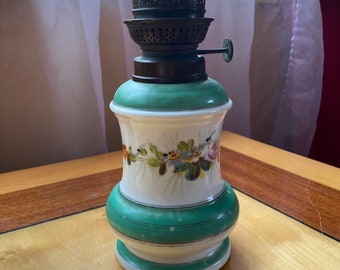 vintage hand-painted kerosene porcelain lamp