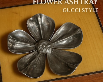 Vintage Silver Plated Flower Ashtray – Gucci Style Decor with Removable Petals – Mid Century Modern Catchall Tray