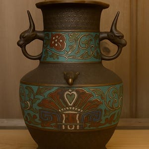 Antique Chinese Cloisonné Hu Vase – Early 20th Century – Handcrafted Enamel – Archaistic Bronze Vessel – 24.5 cm