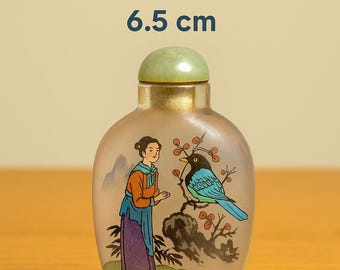 アンティーク嗅ぎタバコ瓶 中国 1950年頃 手描き 桜の花 嗅ぎタバコ瓶