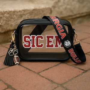 SIC EM Georgia Bulldogs Clear Stadium Bag | Gameday Crossbody Purse with Tassel & Charms