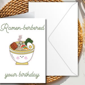 Carte imprimable d'anniversaire de nouilles ramen | Carte de joyeux anniversaire | Carte de téléchargement numérique instantanée | 5 x 7 po. |Modèle de carte de voeux