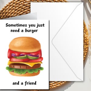 Carte imprimable Burger Friend | Carte à traîner | Carte de téléchargement numérique instantanée | 5 x 7 po. |Modèle de carte de voeux