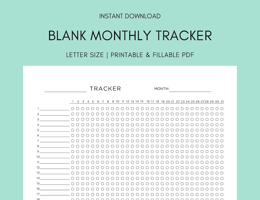 Blank Monthly Tracker Printable Template 11 X 8 5 Letter Size Blank Monthly Tracker Printable Template 11 X 8 5 Letter Size