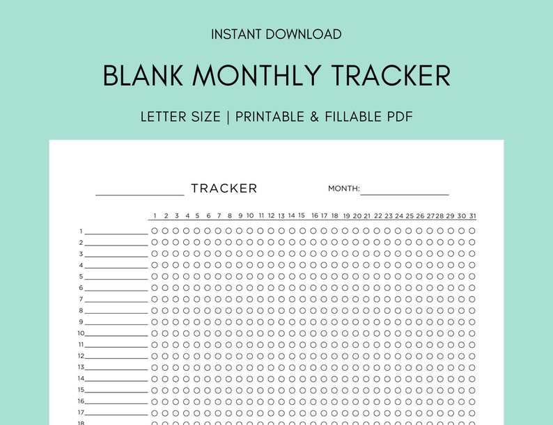 Blank Monthly Tracker Printable Template 11 X 8 5 Letter Size Blank Monthly Tracker Printable Template 11 X 8 5 Letter Size
