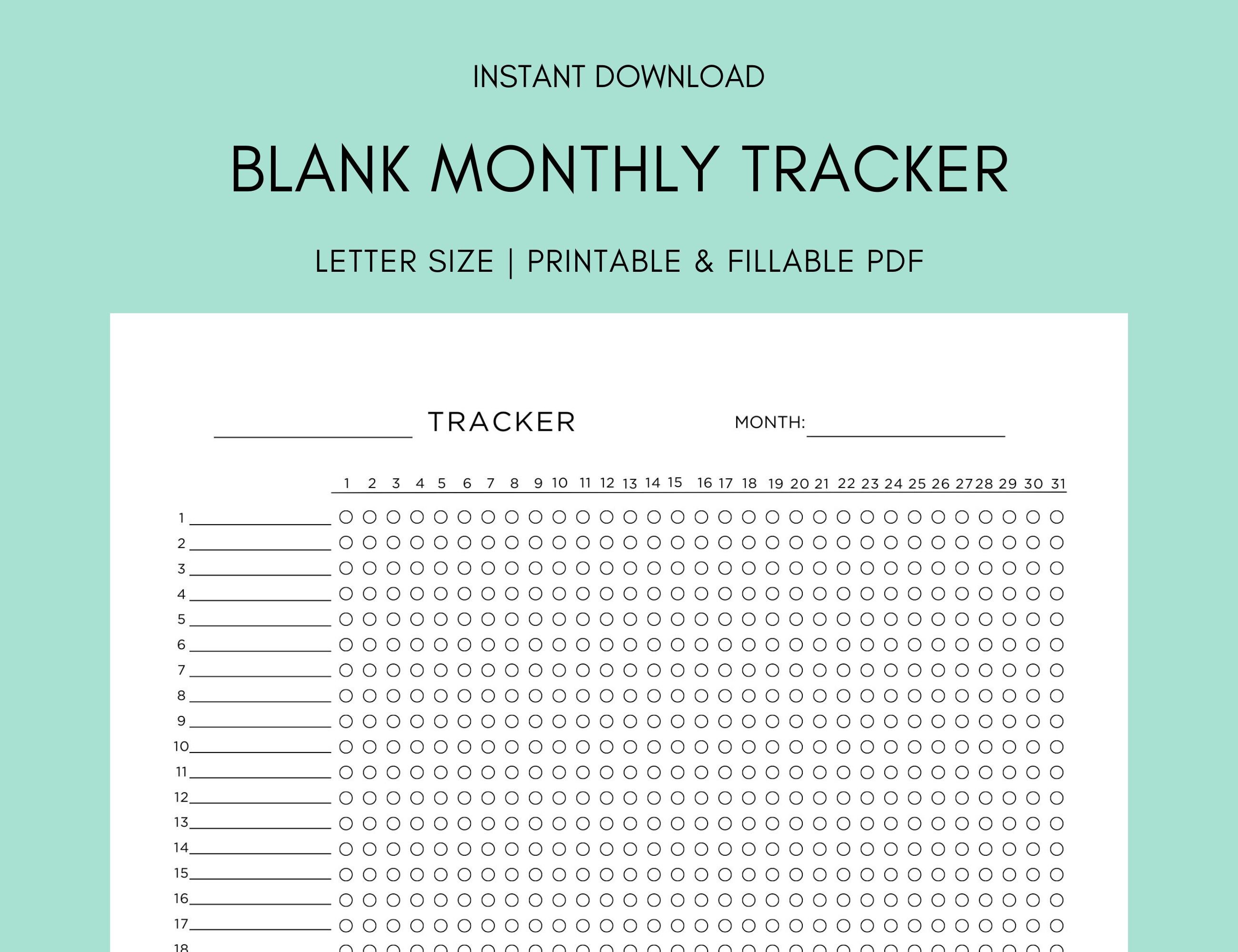Blank Monthly Tracker Printable Template, 11 X 8.5, Letter Size