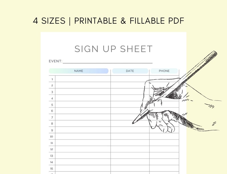 Sign up Sheet Blank Fillable Printable Template 8.5 X Etsy Australia