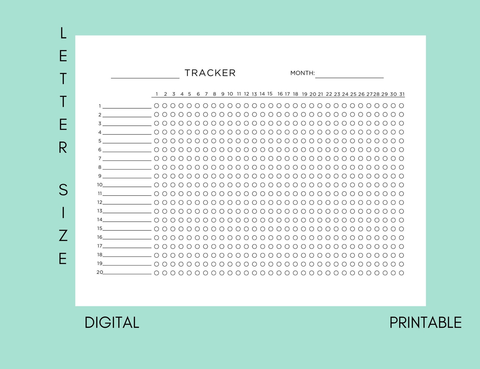 Blank Monthly Tracker Printable Template, 11 X 8.5, Letter Size Blank Monthly Tracker Printable Template, 11 X 8.5, Letter Size