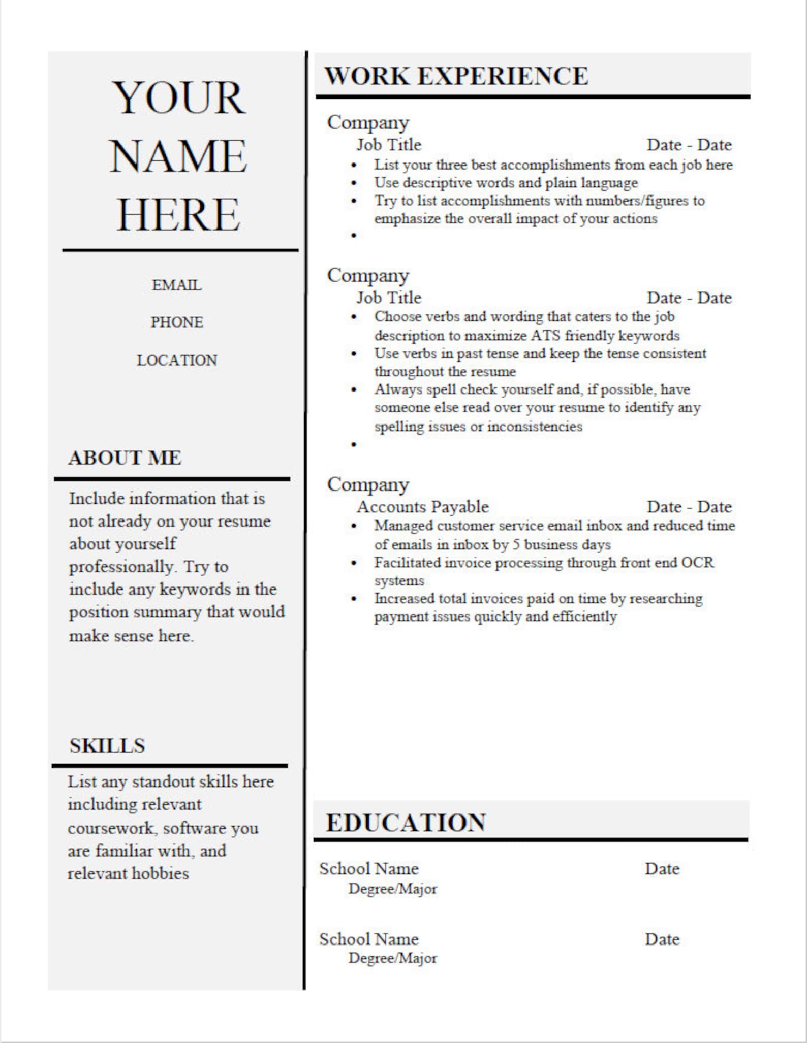 Microsoft Word Resume Template Simple Modern and Minimal - Etsy