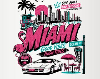 Retro Miami Sommer PNG | 80er Jahre Vintage Sublimationsdesign | Flamingo-Shirt-Datei | Gute Stimmung Digitaler Download | DTF Transfer Grafik