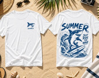 Tryck av kustnära sommarhaj | Surfing PNG-design | Sublimeringsfil för strand-T-shirt