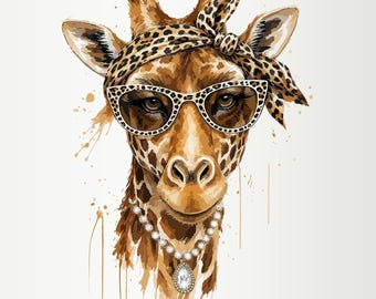 Glamouröse Giraffe (PNG) | Elegantes Glitzerdesign | Niedliche Leopardenmuster-Grafik