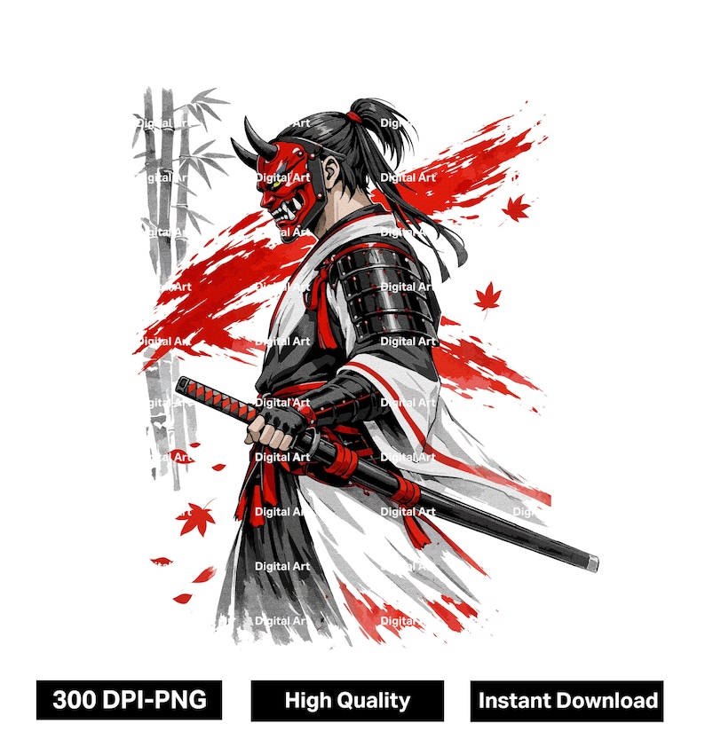 Vector Samurai Ink Samurai PNG Bundle, Japanese Ink Brush Art, Red Black Sublimation ...