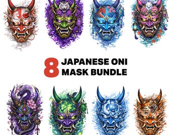 Oni Mask PNG Bundle (8 Designs) - Japanisches T-Shirt, Tattoo und Home Decor Art