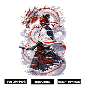 Oni Samurai Dragon PNG, Japanische Tattoo-Art-Krieger-Kunst (digitaler Download)