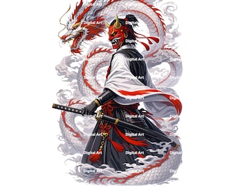 Oni Samurai Dragon PNG, Japanische Tattoo-Art-Krieger-Kunst (digitaler Download)