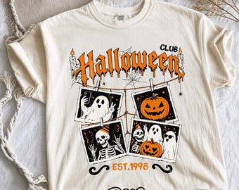 レトロハロウィンクラブPNG、ビンテージゴーストポラロイドシャツ昇華デザイン、スプーキーシーズン設立1998デジタルダウンロード、トレンディスケルトンPNG
