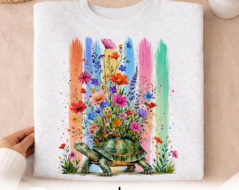 Blumen Schildkröte PNG | Wildblumen Schildkröte Sublimations Design | Boho Aquarell Shirt Download