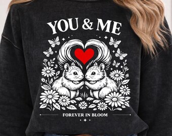 Eichhörnchen Herz Blumen PNG | Vintage Cottagecore T-Shirt (Sublimationsdesign)