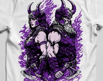 Wikinger paar PNG | Nordischer Krieger Clipart, lila Gothic T-Shirt Design (digitaler Download)