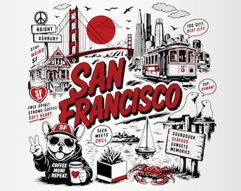 Retro San Francisco PNG, Vintage Kalifornien sublimeringsdesign, Golden Gate stadsbild, resetröja grafik, kommersiell användning digital fil
