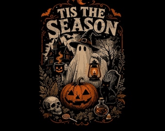 Vintage Halloween PNG, sublimering av kusliga spöken, pumpadesign för säsongen, digital nedladdning av hösten, retro kuslig säsong PNG