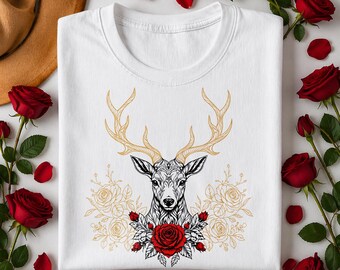 Boho Blumen Hirsch PNG für Frauen T-Shirt - Kokette Cowgirl Design - Sublimation Digital Download
