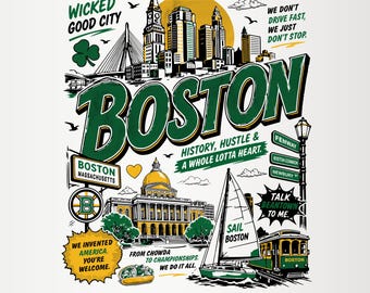 Boston PNG T-shirtdesign | Retro Boston Massachusetts sublimering | Beantown Wicked Good City-grafik | Digital nedladdning för kommersiellt bruk