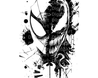 Dark Symbiote Monster PNG SVG, Comic Style Art, Black Ink Shirt Design (Digital Download)